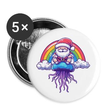 Qualle Weihnachtsmann Regenbogen - Buttons groß 56 mm (5er Pack) - Weiß - Vorne