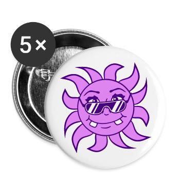 Sonne Lustiges Gesicht Lächeln Comic Sonnenbrille - Buttons groß 56 mm (5er Pack) - Weiß - Vorne