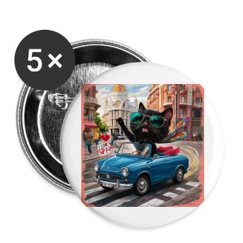 Cat on tour - Ich liebe Spanien! -Madrid - Buttons groß 56 mm (5er Pack) - Weiß - Vorne