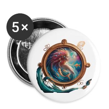 Poisson signe astrologique - Lot de 5 grands badges (56 mm) - blanc - Devant