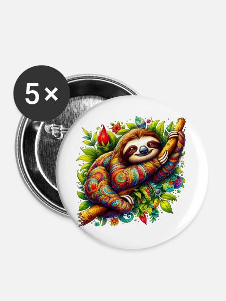 Faultier - Buttons groß 56 mm (5er Pack) - Weiß
