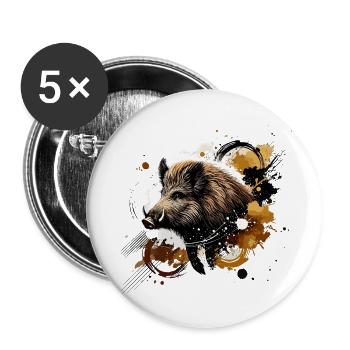 Wild Boar, Colorful Watercolor - Buttons large 2.2''/56 mm (5-pack) - white - Front