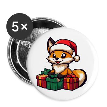 Fuchs Weihnachten Geschenke - Buttons groß 56 mm (5er Pack) - Weiß - Vorne