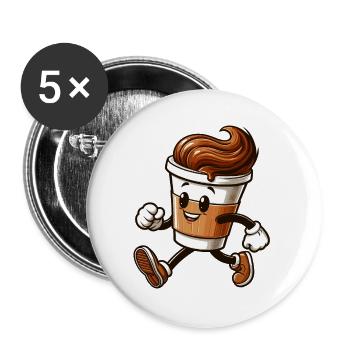 Kaffee Becher Kaffeebecher läuft Geschenk - Buttons groß 56 mm (5er Pack) - Weiß - Vorne