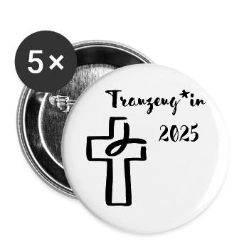 Trauzeugin 2025 gendergerecht Trauzeuge Kreuz - Buttons groß 56 mm (5er Pack) - Weiß - Vorne