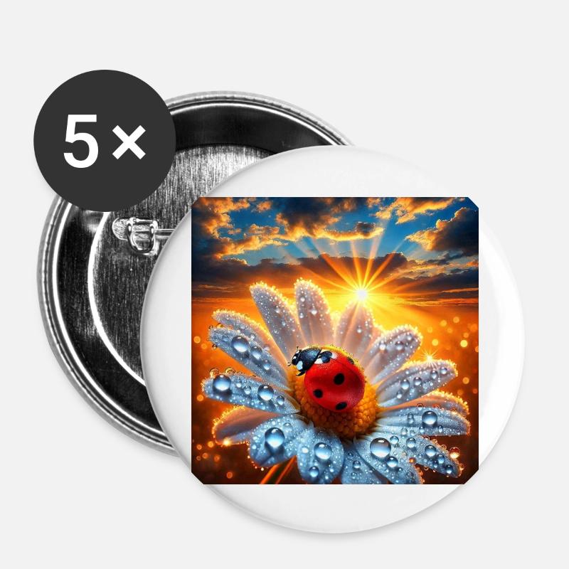 Ladybug and Flower - Buttons large 2.2''/56 mm (5-pack) - white