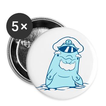 Lustiger Alter Delfin Kapitän Süß Cartoon Comic - Buttons groß 56 mm (5er Pack) - Weiß - Vorne