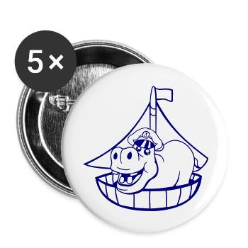 Lustiges Nilpferd Kapitän Segelt Süß Cartoon Comic - Buttons groß 56 mm (5er Pack) - Weiß - Vorne