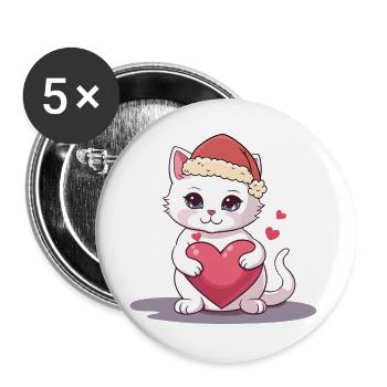 Xmas Katze Kätzchen Katzen Weihnachtsmann Nikolaus - Buttons groß 56 mm (5er Pack) - Weiß - Vorne