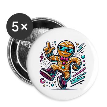 tanzender Lebkuchenmann Weihnachten - Buttons groß 56 mm (5er Pack) - Weiß - Vorne