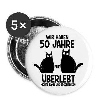 50 Jahre Ehe überlebt Goldende Hochzeit - Buttons groß 56 mm (5er Pack) - Weiß - Vorne
