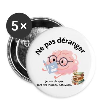 Ne pas déranger lecture - Lot de 5 grands badges (56 mm) - blanc - Devant