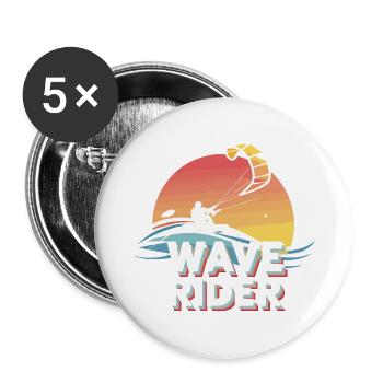 Wave Rider - Dynamische Kiteboarding Kunst - Buttons groß 56 mm (5er Pack) - Weiß - Vorne
