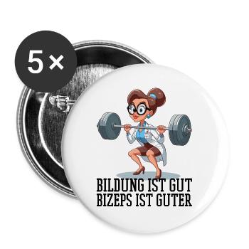 Bildung Bizeps witzig Gym Frau Geschenk - Buttons groß 56 mm (5er Pack) - Weiß - Vorne