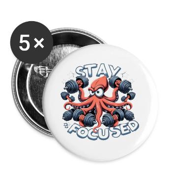 Fokus Kraken Oktopus witzig Gym Fitness Geschenk - Buttons groß 56 mm (5er Pack) - Weiß - Vorne