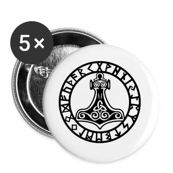 Marteau viking noir - Lot de 5 grands badges (56 mm) - blanc - Devant