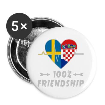 Schweden und Kroatien 100% Freundschaft - Buttons groß 56 mm (5er Pack) - Weiß - Vorne