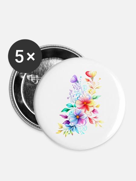 Regenbogen Bouquet - Buttons groß 56 mm (5er Pack) - Weiß