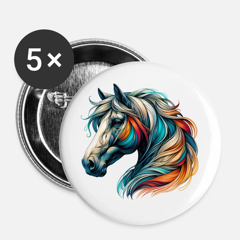 Pferd - Buttons groß 56 mm (5er Pack) - Weiß
