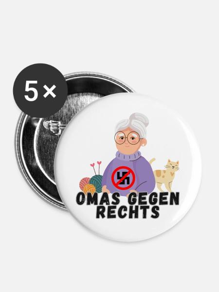 Omas gegen Rechts - Buttons groß 56 mm (5er Pack) - Weiß