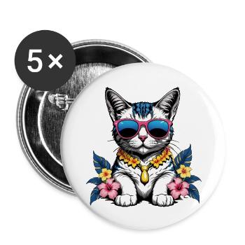 Cat Vacation Vacation Cat Vacation Hawaii Island Sea - Buttons large 2.2''/56 mm (5-pack) - white - Front