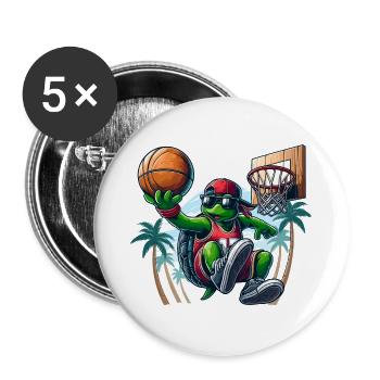 Basketball Schildkröte Dunking cool Geschenk - Buttons groß 56 mm (5er Pack) - Weiß - Vorne