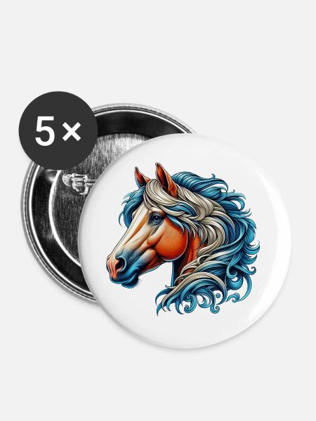 Pferd - Buttons groß 56 mm (5er Pack) - Weiß