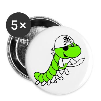 Raupe Böse Piraten Matrose Mütze Lustig Süß Comic - Buttons groß 56 mm (5er Pack) - Weiß - Vorne