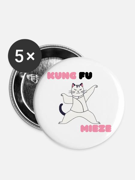 Kung Fu Miezekatze - Buttons groß 56 mm (5er Pack) - Weiß