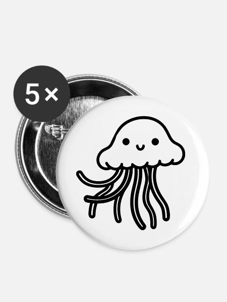 Qualle - Buttons groß 56 mm (5er Pack) - Weiß