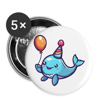Whale Birthday Comic Cute - Buttons large 2.2''/56 mm (5-pack) - white - Front