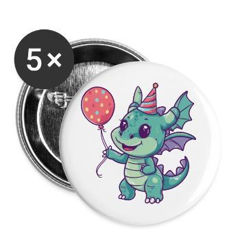 Drache Geburtstag Comic Niedlich - Buttons groß 56 mm (5er Pack) - Weiß - Vorne