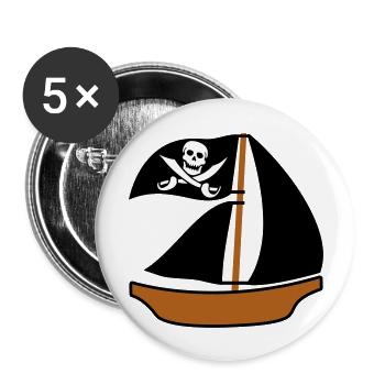 Gemaltes Piratenschiff Kinder Motiv Zeichnung Cool - Buttons groß 56 mm (5er Pack) - Weiß - Vorne