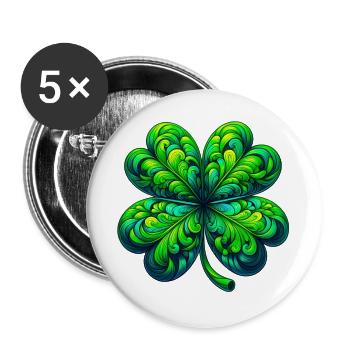Trèfle à quatre feuilles - Lot de 5 grands badges (56 mm) - blanc - Devant