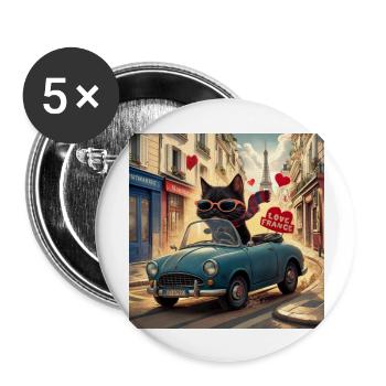 Chat en tournée - J’adore la France ! -Paris - Lot de 5 grands badges (56 mm) - blanc - Devant