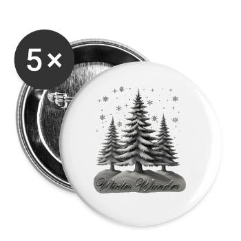 Winter Wunder – Tannen im Schnee - Buttons groß 56 mm (5er Pack) - Weiß - Vorne