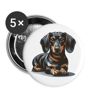 Dackel - Buttons groß 56 mm (5er Pack) - Weiß - Vorne