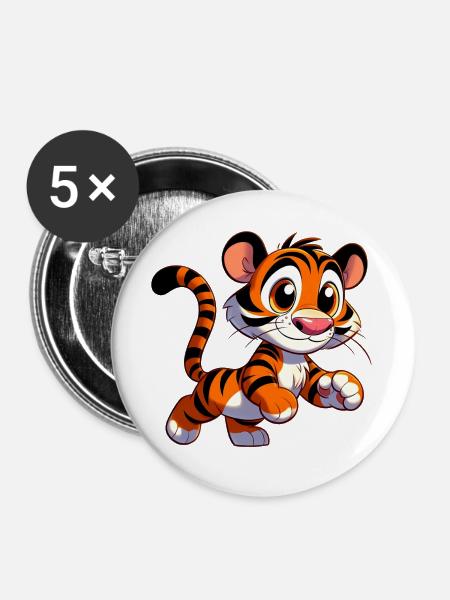 Tiger - Buttons groß 56 mm (5er Pack) - Weiß