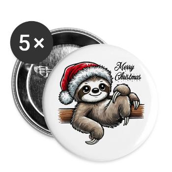 Paresseux Joyeux Noël - Lot de 5 grands badges (56 mm) - blanc - Devant
