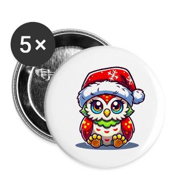 Eule Weihnachten - Buttons groß 56 mm (5er Pack) - Weiß - Vorne