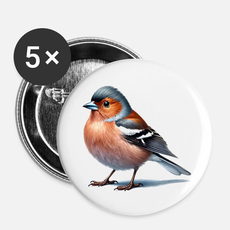 Buchfink - Buttons groß 56 mm (5er Pack) - Weiß