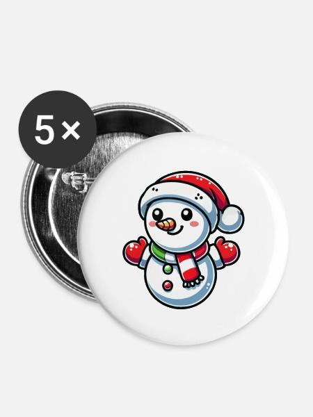 Schneemann - Buttons groß 56 mm (5er Pack) - Weiß
