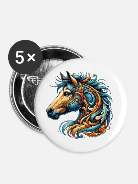 Pferd - Buttons groß 56 mm (5er Pack) - Weiß