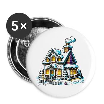 House Winter Christmas - Buttons large 2.2''/56 mm (5-pack) - white - Front