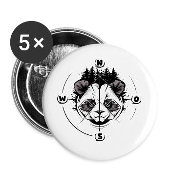 Panda Wald Kompass Koala Tattoo comic cartoon Logo - Buttons groß 56 mm (5er Pack) - Weiß - Vorne