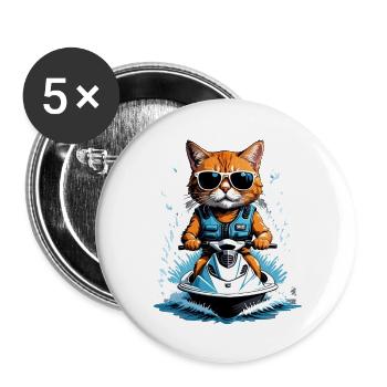 Cat Jet Ski Chat Drôle Drôle Cadeau - Lot de 5 grands badges (56 mm) - blanc - Devant