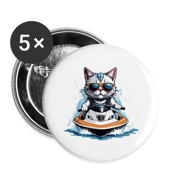 Cat Jet Ski Chat Drôle Drôle Cadeau - Lot de 5 grands badges (56 mm) - blanc - Devant
