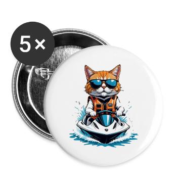 Cat Jet Ski Chat Drôle Drôle Cadeau - Lot de 5 grands badges (56 mm) - blanc - Devant