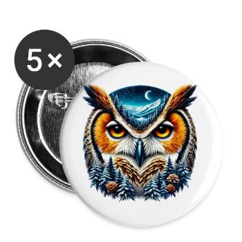 Hibou - Lot de 5 grands badges (56 mm) - blanc - Devant