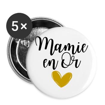 Mamie en Or idée cadeau pour grand mère - Lot de 5 grands badges (56 mm) - blanc - Devant